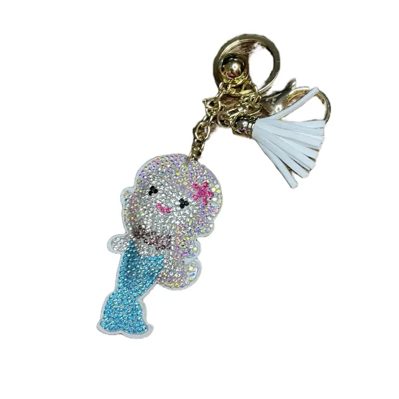 Bling Bling Rhinestone-Embellished Blue Mermaid Keychain, Sparkling Tassel-Accented Stylish Keychain, Fashion Accessory, Bling Bling Keychains