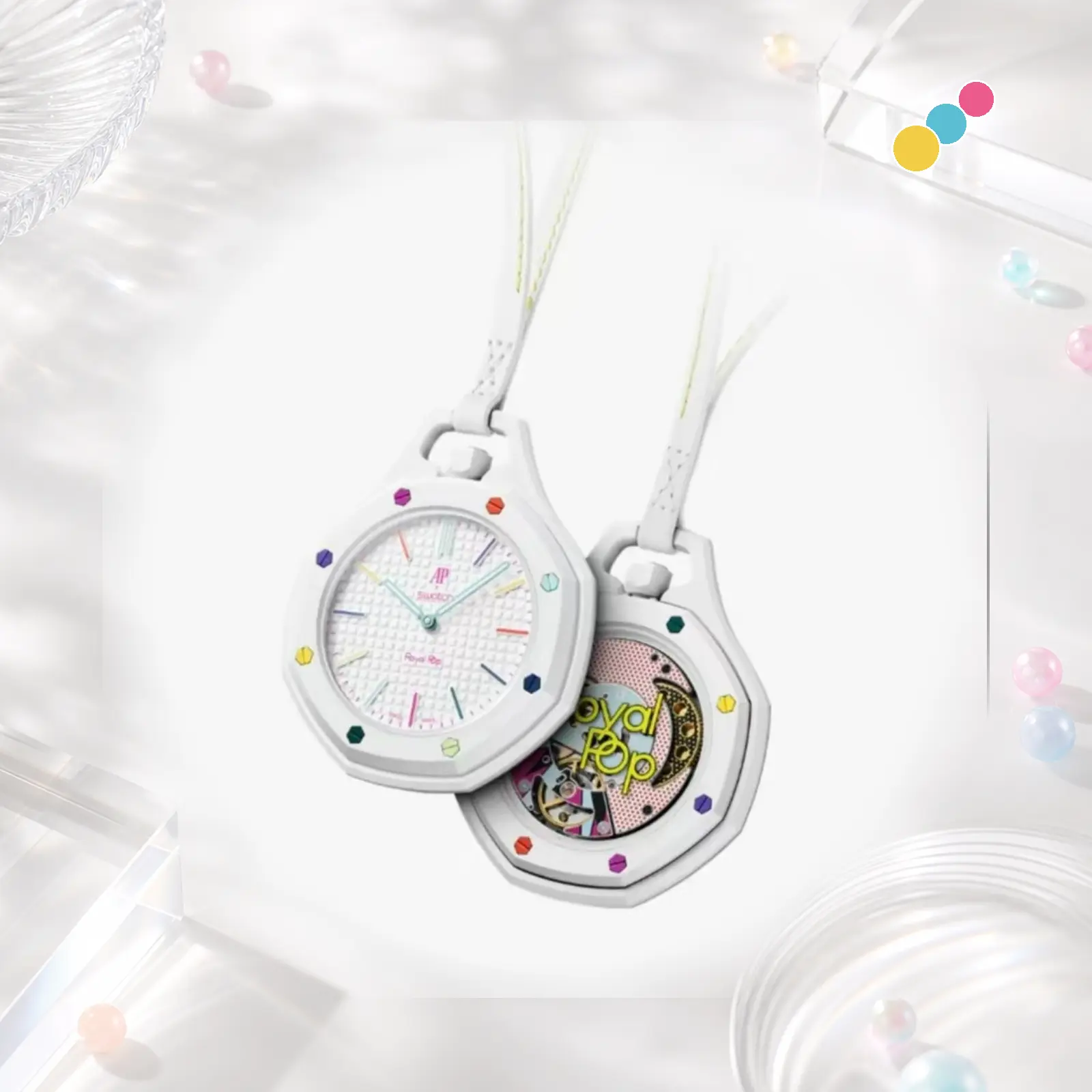 Octagonal Pendant Pocket Watch, Double-Sided Hanging Strap Watch with Colorful Dial, Fashion Watch Charm for Bags, Backpacks and Daily Outfits
