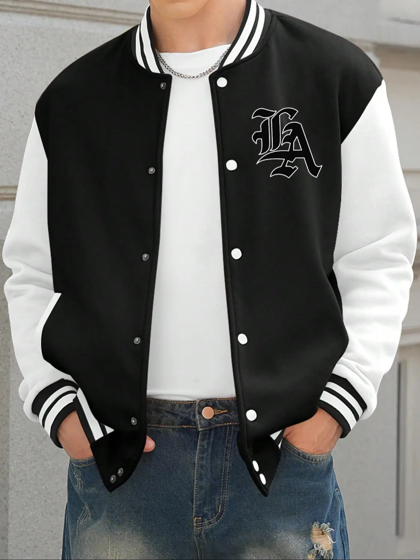 Men's Baseball Jacket, Casual Colorblock Letter Print Long Sleeve, Pilot Coat, College Team Jacket, Autumn Winter Outdoor Wear, Regular Fit, Sports Fabric, Menswear