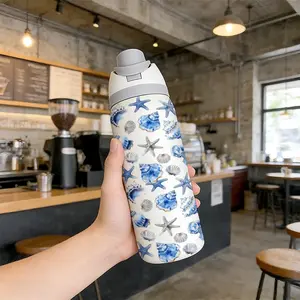 32oz Dual-Use Sports Water Bottle, Ocean Shell Creative Design, 304 Stainless Steel Large Capacity Insulated Cup, Perfect Gift for Women, Portable, Insulated Leakproof