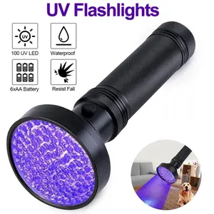 High Power 395nm UV Flashlight with 100 LEDs, Professional Ultraviolet Blacklight, Wide Flood Beam, Rainproof Aluminum Body for Pet Stains Scorpions Hotel Cleaning