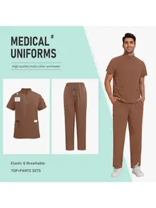 New Stand Collar Short Sleeve Scrubs Set for Men, Breathable & Soft Workwear, Ideal Uniform for Hospital Nurses & Skin Care Professionals