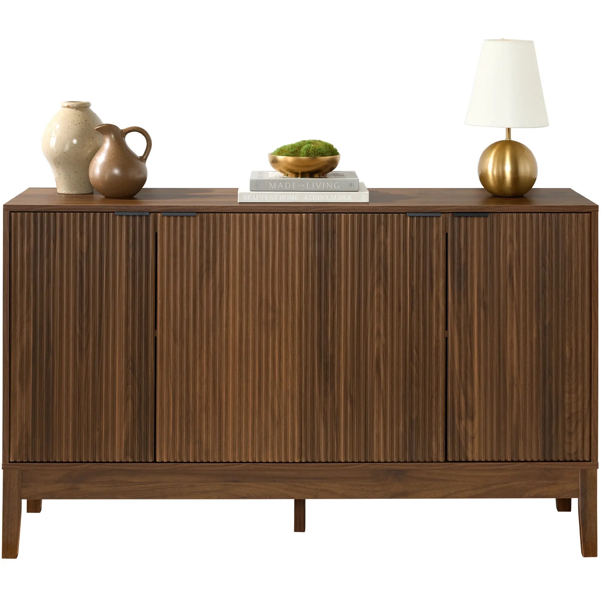 Best Choice Products 4-Door Reeded Storage Cabinet w/ Soft-Close Doors, Multipurpose Accent Furniture