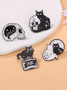 1PC Black Cat Shape Zinc Alloy Brooch Simple Cute Animal Theme Brooch Jewelry