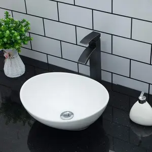 Kichae Oval Vessel Sink 16"x13" Modern Bathroom Vessel Sink Above Counter Egg Oval Shape White Porcelain Ceramic Vessel Vanity Sink Art Basin