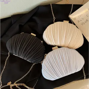 Viral Shell Pleated Evening Clutch Purse, 2026 New Formal Crossbody Bag, Versatile Shoulder Bag for Wedding & Party EventsMini Chain Crossbody Bag,