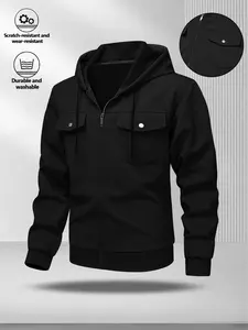 Men's Hooded Zipper Jacket with Pockets, Durable and Comfortable Sweatshirt for Outdoor, Construction, Cycling, Daily Wear