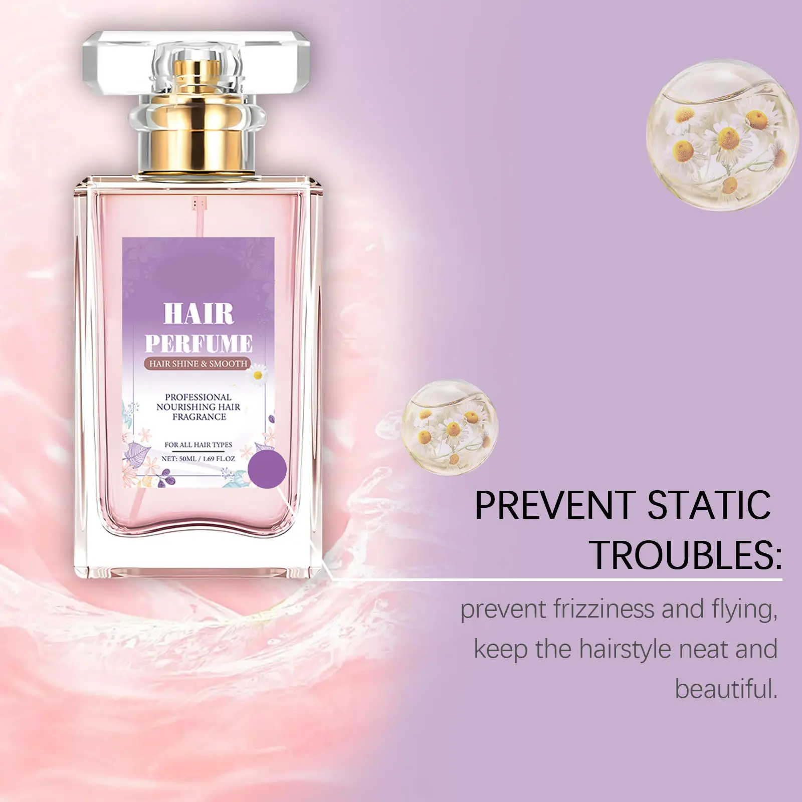 Unisex Chamomile Hair Perfume Spray - Youth-Focused, Moisturizing, Relieve Dryness, Floral Scent Hair Care Product, Contains Neither Harmful Additives, Regular Edition, Restore Hair Shine