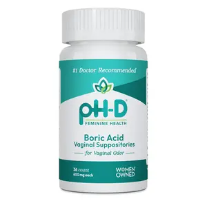 pH-D Feminine Health Support - 600 mg Boric Acid Suppositories - Woman Owned - for Vaginal Odor Use - 36 Count