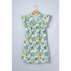 Floral Ruffle Short Sleeve V-Neck Mini Dress