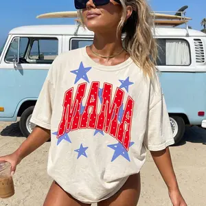 Comfort Colors Mama Patriotic Varsity Tshirt, Red Polka Dot Mama Graphic Tee, Fourth of July Summer Tshirt