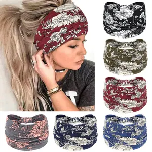6 Pack Wide Headbands for Women Knotted No Slip Head Bands Soft Turban Headband Hair Accessories Boho African Solid Color Head Wraps for Women Yoga Workout