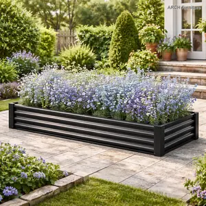 Anti-Rust Metal Raised Planter Box Kit - 7.6x3.7x0.98ft Elevated Planting Solution, Outdoor Flower Bed Box for Flowers, Vegetables (Black), Elevated Planting Boxes, Raised Planter Boxes