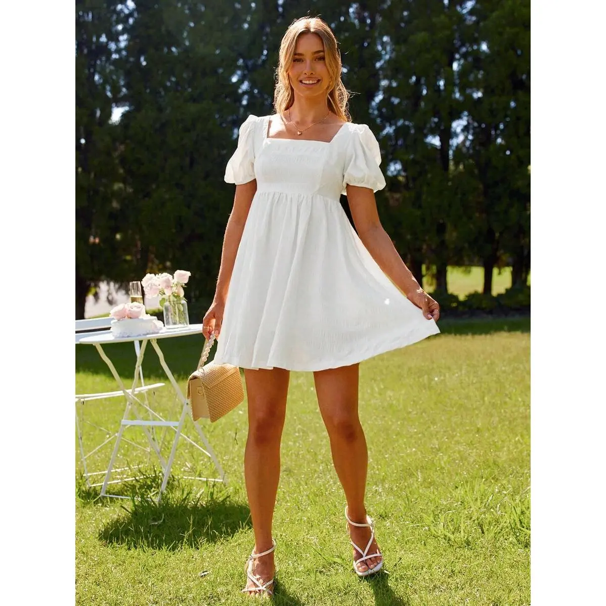 Solid Color Short Sleeve Square Neck Puff Dress For Summer,White Graduation Dress Fabric Formal - TikTok Shop Solid Color Short Sleeve Square Neck Puff Dress For Summer,White Graduation Dress Fabric Formal - TikTok Shop