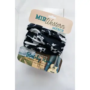 Black Cowprint Stretchy Head Wrap