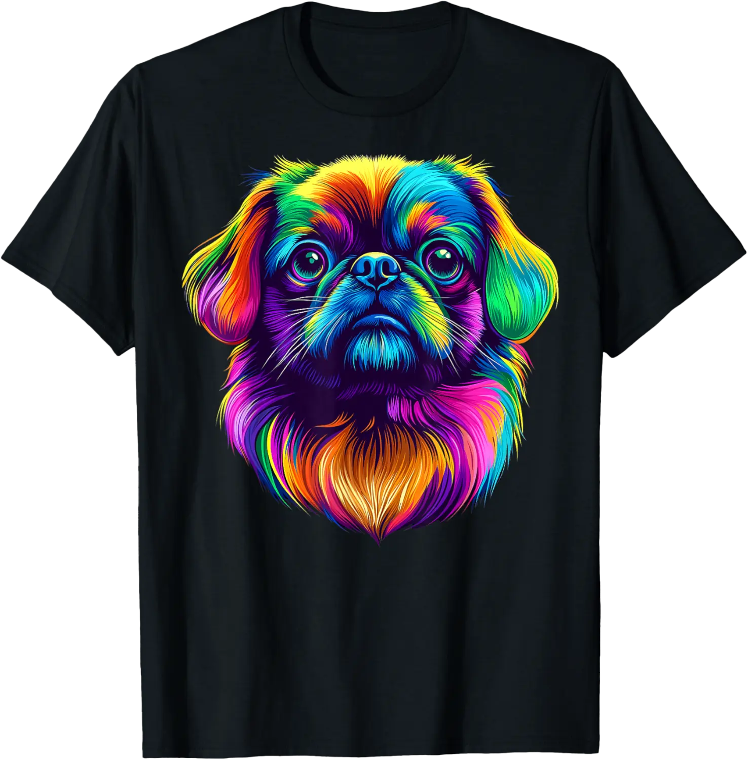 Colorful Pekingese Dog Face Cute Puppy Lover Men Women Black T-Shirt - Antoniojo Shop 81B0DDM36BY6