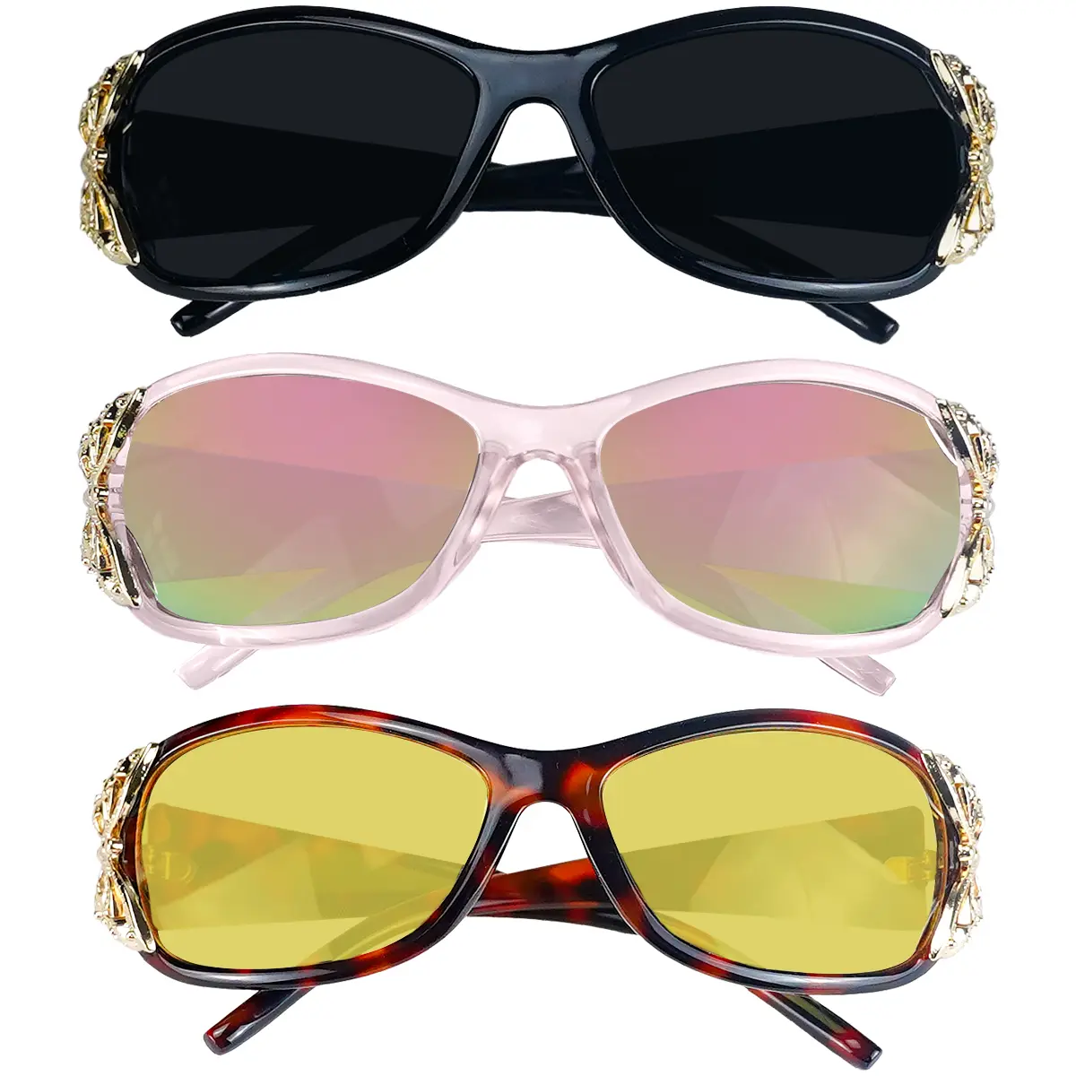 3 Pairs Y2K Sunglasses for Women, Fashion Wrap Around Butterfly Design Sun Glasses with UV400 Protection