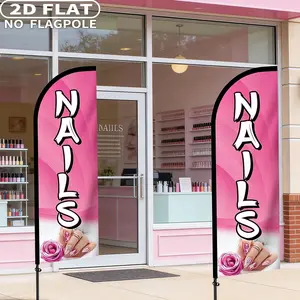 2counts 2D FLAT Nails Salon Feather Party Banner, 55x165cm Pink Feather Flag Swoop Flag Store Sign Pink Feather Banner Signs for Outdoor Businesses Marketing Display, Durable Polyester Fabric Flag Banner For Entrance Decor