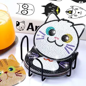 10PCs 4inch Diamond Painting Coasters Set - Cat Theme Diamond Art Coasters Painting Kits for Kids and Adult Dots, Crafts DIY Kits for Adults and Kids Gift for Valentine's Day Mat Tableware