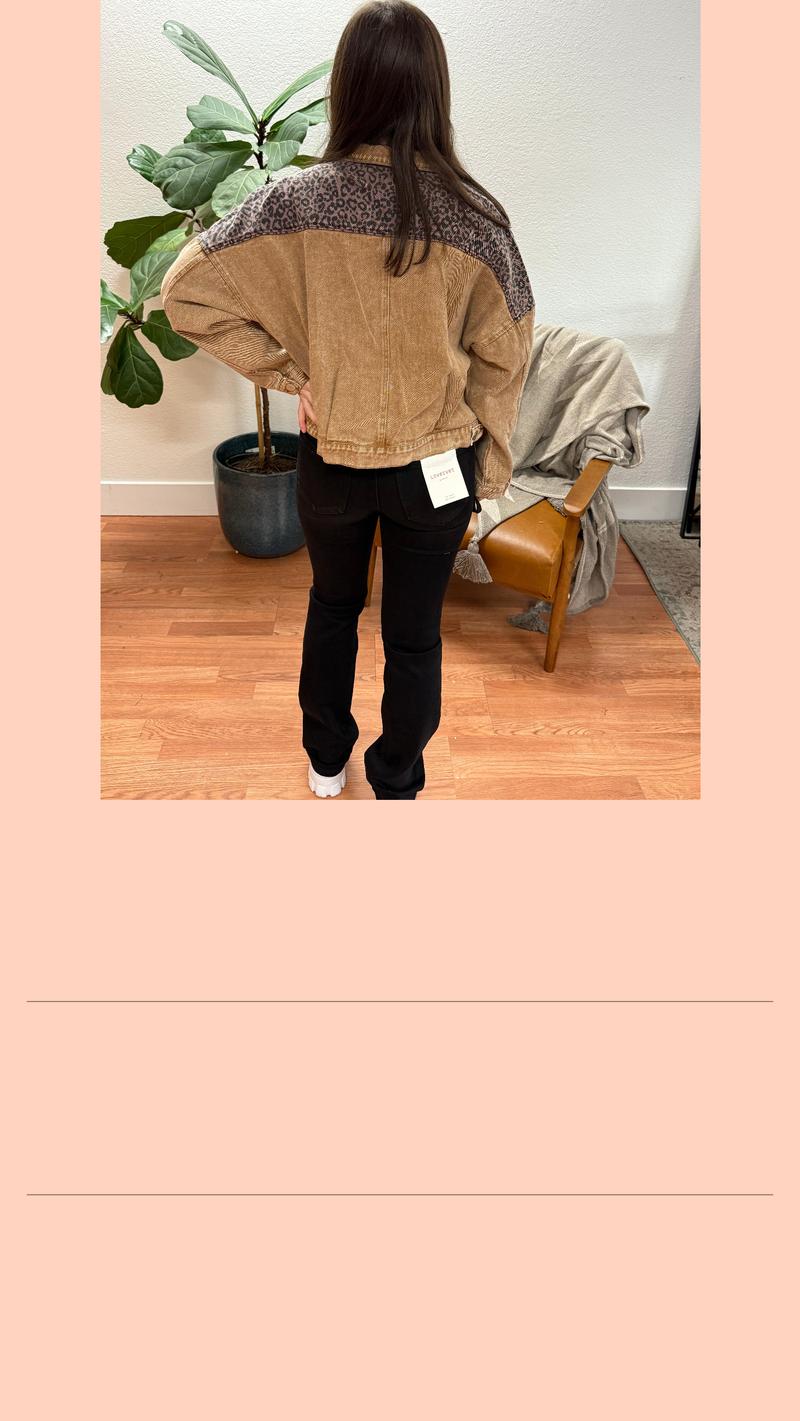 Brown Animal Print Denim Jacket