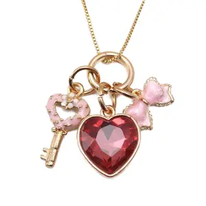 Cute Heart Pendant Necklace for Kids Dropping Oil Small Box Neckchain