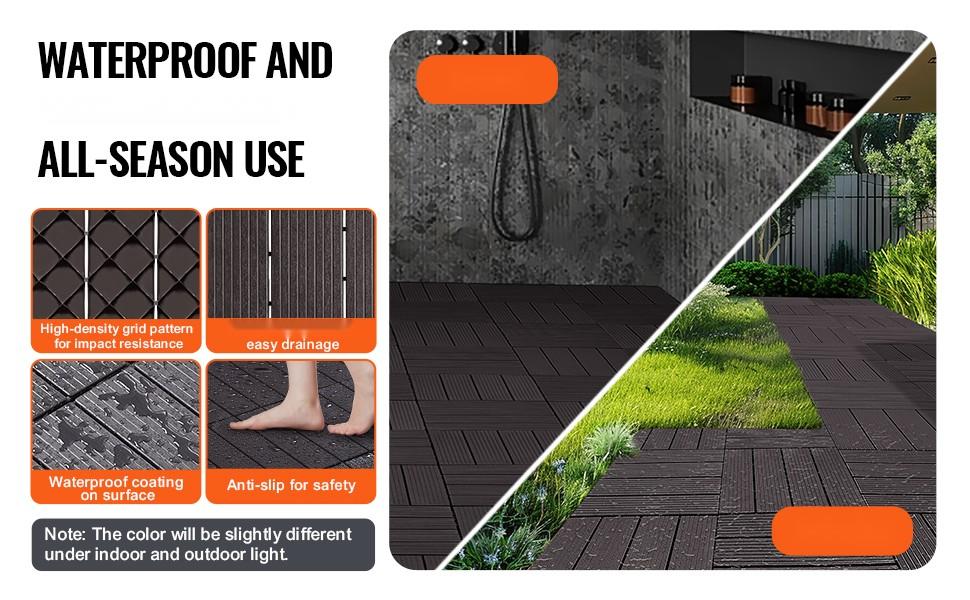 Interlocking Deck Tiles 10 Pack, 11.6 X 11.6 Inches, Waterproof Outdoor Flooring for Porch, Patio, Balcony, Dock, and Garden Areas, Dark Brown, Durable, Easy Snap-Together Installation, Weather Resistant Interlocking Deck Tiles 10 Pack, 11.6 X 11.6 Inches, Waterproof Outdoor Flooring for Porch, Patio, Balcony, Dock, and Garden Areas, Dark Brown, Durable, Easy Snap-Together Installation, Weather Resistant