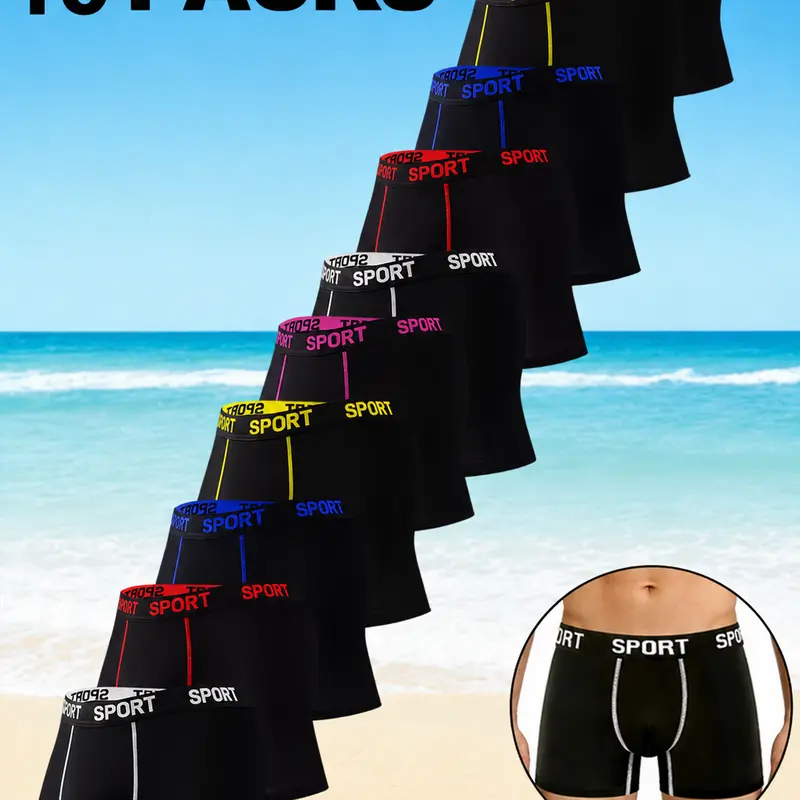 10-Pack Men'S Underwear - Breathable, Elastic, Quick Drying, Elastic Waistband, Sports And Leisure, Running Fitness Boxer Soft Lightweight, Men's Briefs, Quick-drying Long Leg,Christmas Gift for Son, Anniversary Husband