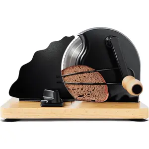 Manual Bread Slicer for Homemade Bread, Bread for and Even Slices, Classic Hand Crank Sourdough Slicer with Line & Suction Cup, Stainless Blade (Black)