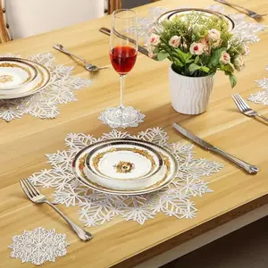 8/12pcs Solid Color Snowflake Shape Table Mats, Coasters, Washable, Easy to Clean, Non-Slip, Heat Resistant, Holiday Wedding Party Decorations, Waterproof Placemat