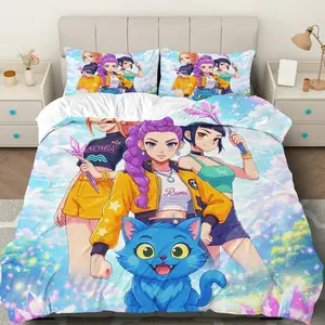 3PCS Duvet Cover Set, 1 Duvet+2 Pillowcases(Without filler), Anime Fantasy Magic Colorful Playful theme, Birthday bedding set,  Characters Suitable for decoration bedroom, dorm, living room, guest room.