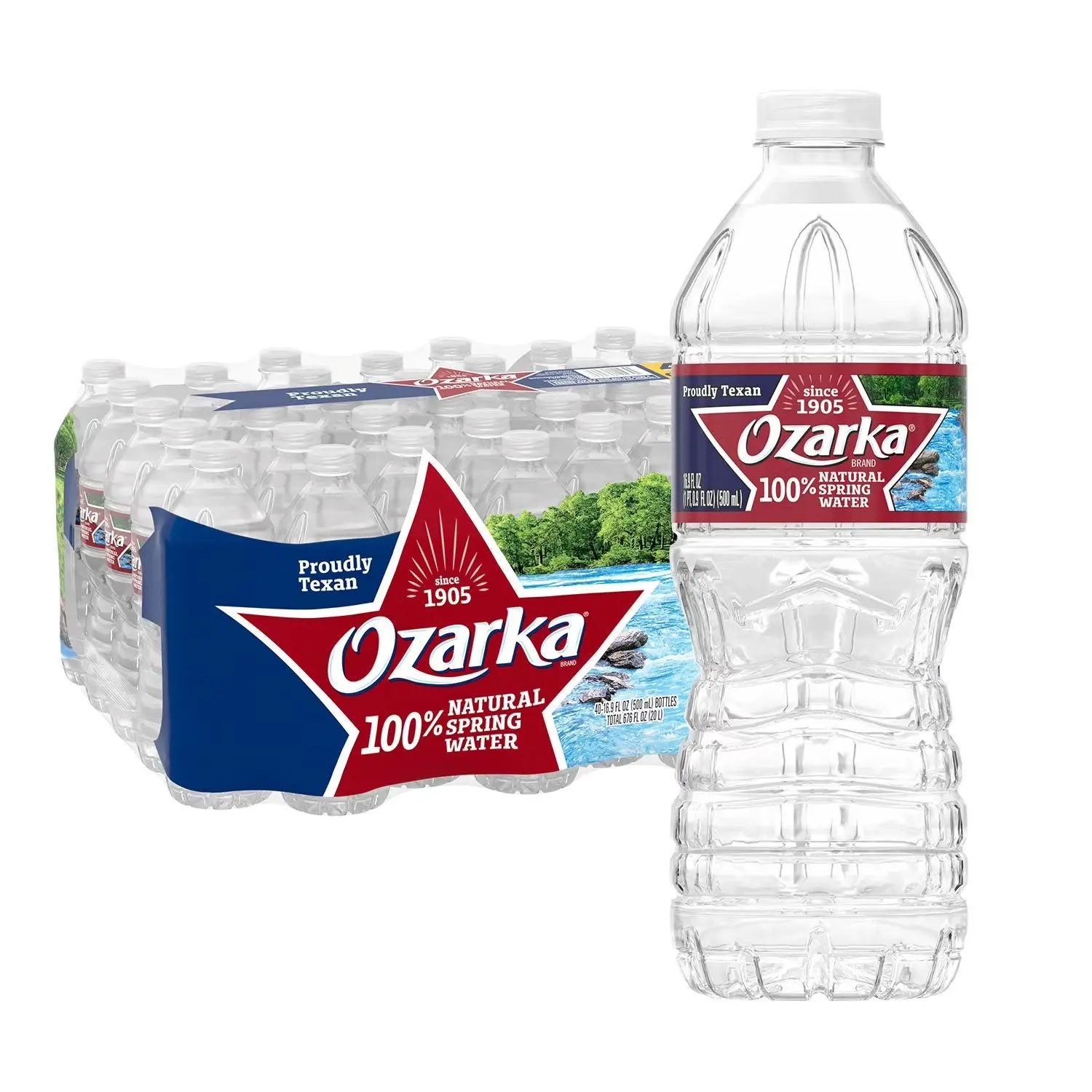 Ozarka 100% Natural Spring Water Beverage - Non-Carbonated Plastic Bottles, 16.9 fl. oz., 40-Pack for US Pantry, Parties