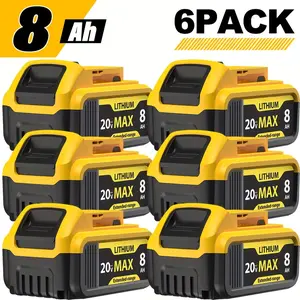 6Pack Replacement for Dewalt 20V Max Battery: 8.0Ah Lithium Batteries Compatible with Dewalt Battery DCB208 DCB200 DCB204 Cordless Power Tools