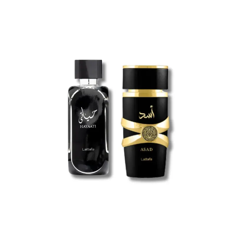 Lattafa Perfumes | Asad + Hayaati Black | Men's Fragrance | 3.4 oz Per Bottle Eau De Parfum Scent Blend Pack Scented Cosmetic Aroma Cologne