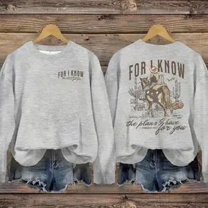 Women's Casual Western Faith Theme Pullover Sweater, Soft Long Sleeve Round Neck Sweatshirt, Comfortable Daily Wear