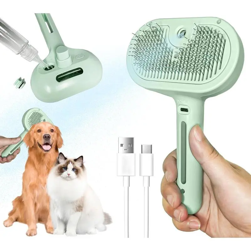 2026 Upgraded Reusable Pet Hair Steam Remover Brush  for Shedding & Grooming Water Brush for Cats Dogs Self-Cleaning Comb with Release Button for All Breedsm, Pet Brush