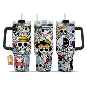 STORMMECH - Straw Hat Jolly Roger 40oz Handle Tumbler - Stainless Steel Portable Mug, Anime-Inspired Vacuum Insulated Cup with Lid, Large Washable Iced Coffee Drinkware, Otaku Gift, Insulation