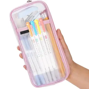 Clear Mesh Pencil Case Pouch Multifunctional Transparent Pencil Pouch Pencil Storage Case Stationery Pouch Zippered Stationery Pencil Case for Students Home Office School