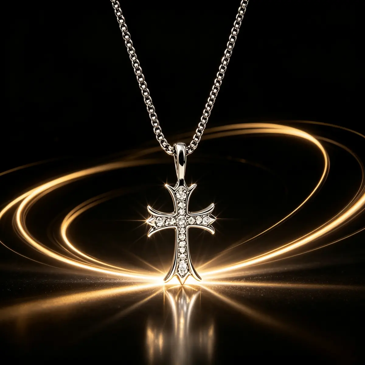 Cross Necklace, Unisex Christian Premium Hip-Hop Pendant, Sparkly Rhinestone-Inlaid Charm, Titanium Steel & Zinc Alloy, Streetwear Outfit Accessory, Street-Style Jewelry, Great Birthday, Christmas & Halloween Gifting Option for Him & Her