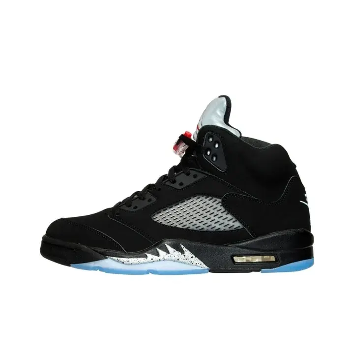 High top basketball shoes black suede black laces gray mesh panel speckled shark tooth accents icy translucent outsole visible air cushion padded ankle collar unisex street aesthetic sneakers daily casual outfit