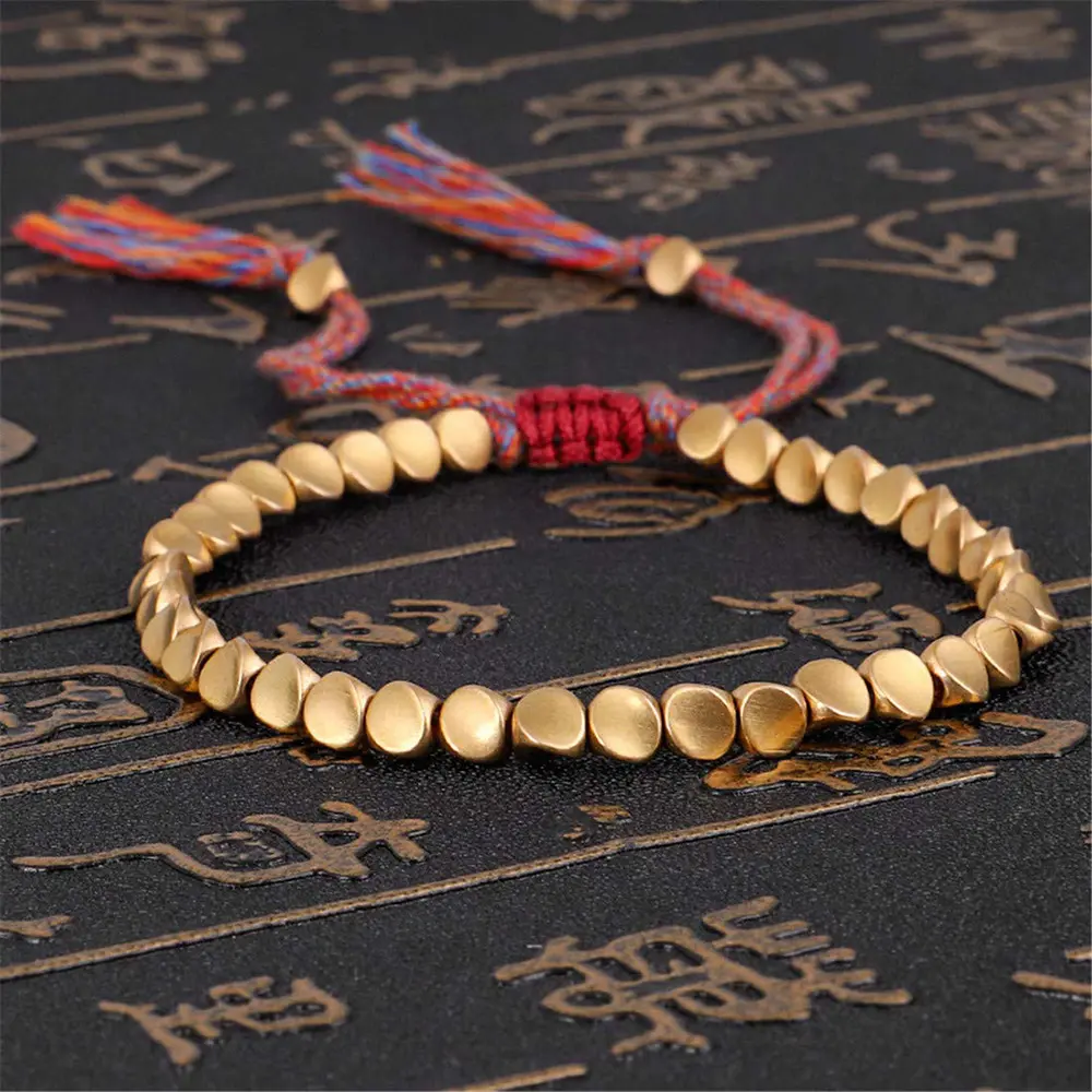 Copper Bead Bracelets Handmade Braided Bracelets Adjustable Colorful Thread Beaded Bracelet