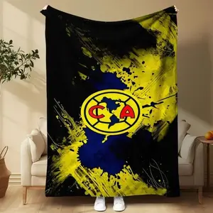 Club América Soccer Logo Blanket Ultra Soft Flannel Cozy Warm Splash Ink Graphic Bedroom Couch Sofa Nap Camping Throw Decor Decorative Throw Perfect Birthday Gift Christmas Gift for Soccer Fans Adults Teens Men Women World Cup Style