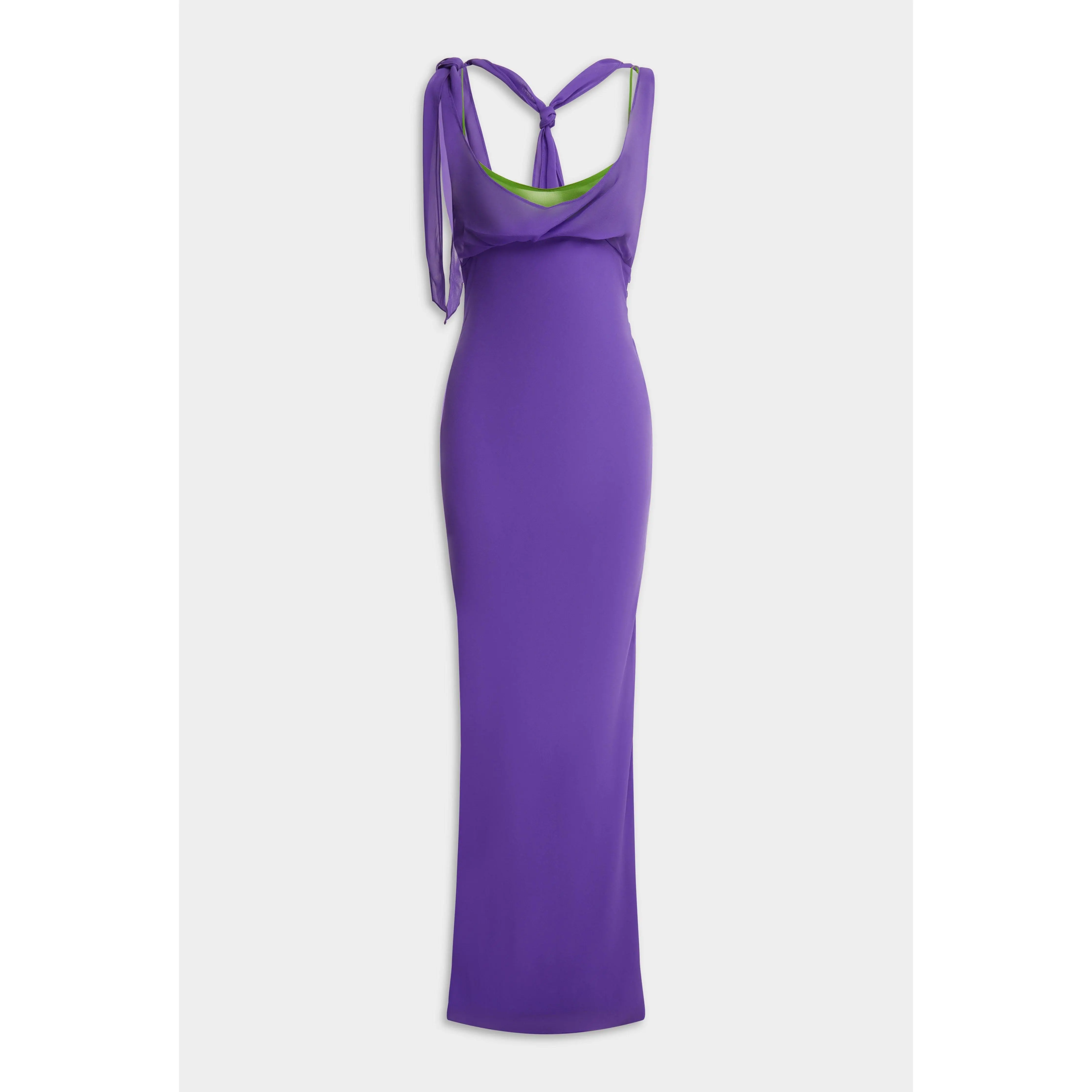 Layered Cowl Silk Maxi Dress - Violet/Leaf Green - TikTok Shop Layered Cowl Silk Maxi Dress - Violet/Leaf Green - TikTok Shop
