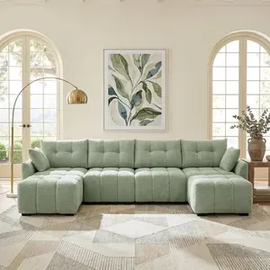 ModernMate 142" Oversized Modular Sectional Sofa in Light Green Chenille U Shaped Couch with Pillows Modern Deep Seat 4 Seater for Living Room Home Office Comfortable Design
