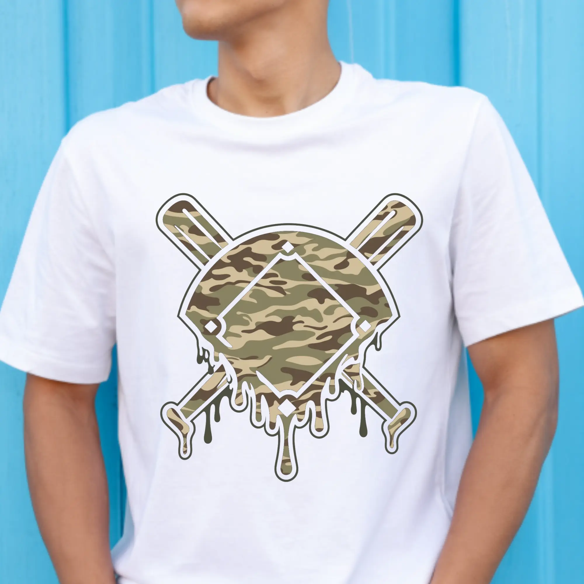 Camo Baseball Direct To Film Print, DTF Print, Ready To Press Print For T-Shirts