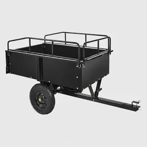 750 lbs Heavy Duty Steel Dump Cart 15 Cu.Ft Tow Behind ATV UTV Trailer - Adjustable Utility Wagon with Removable Sides to Flatbed - All-Terrain Pneumatic Tires Towable Sled for Tractor Lawn Mower
