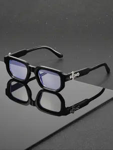 Unisex Vintage Square Frame Eyeglasses, Trendy Casual Eyeglasses for Everyday Use, Fashion Accessories for Outdoor Activities, Fashionable Frames Glasses