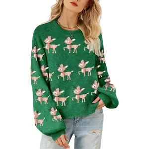 Christmas Sweater for Women Cute Merry Xmas Santa Holiday Pullover Crewneck Knit Sweatshirts Tops