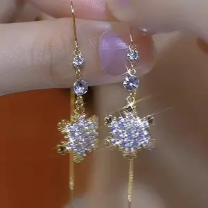 LisiZen Snowflake Zircon Long Tassel Earrings for Women 2025, Elegant Winter Jewelry, Slim Chic Luxury Design DZEH3921 Luxurious Gold Plating Crystals