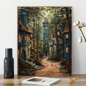 5D Full Round Diamond Painting Kit - Oil Canvas, Townscape Pattern - For Adults & Beginners - Suitable for Bedroom & Living Room Decor - Mosaic Craft Wall Art - Frameless Diamond Art - Home Wall Decor Gift