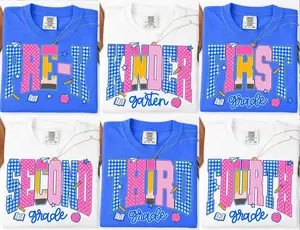 Comfort Colors Preppy Back To School Shirt, Blue Gingham Stripes Tee, Pre-K To Fourth Grade Apparel, Teacher Pencil Wear, First Day Of School School Girl Tshirt